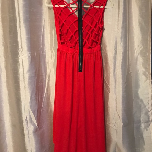 Red, high low, strappy back dress - Picture 2 of 4